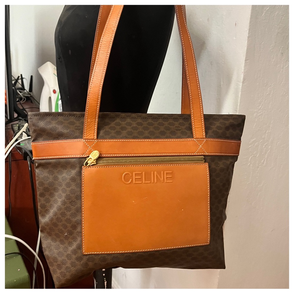 Authentic Celine Brown Monogram Leather Shoulder … - image 1